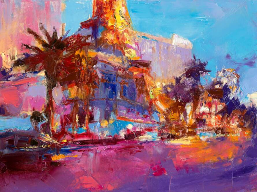 My Love Letter to Las Vegas 001 by Sergei Moskalev - Oil and Gold Leaf on Canvas