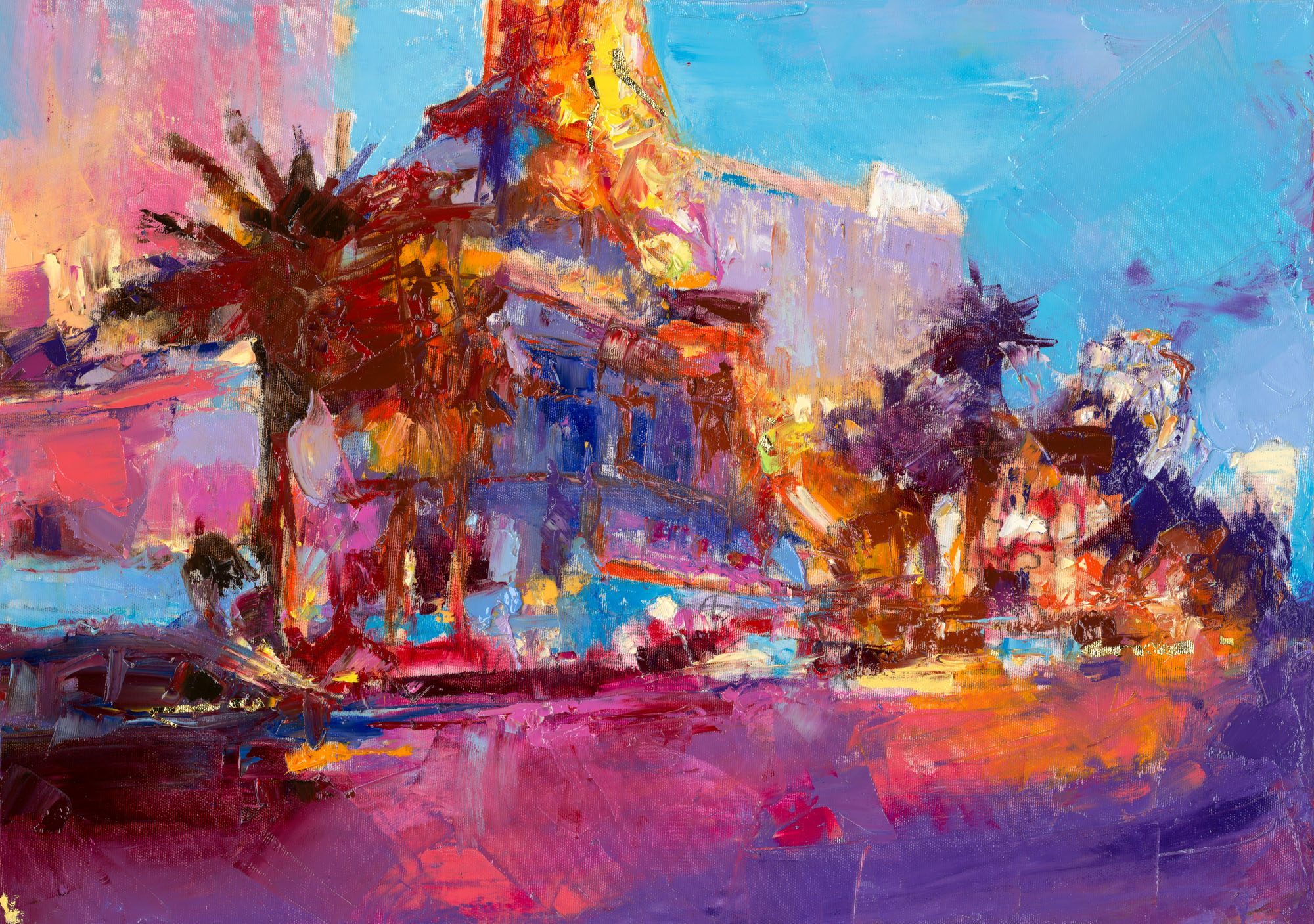 My Love Letter to Las Vegas 001 by Sergei Moskalev - Oil and Gold Leaf on Canvas
