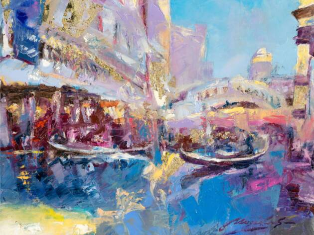 My Love Letter to Las Vegas 002 by Sergei Moskalev - Oil and Gold Leaf on Canvas