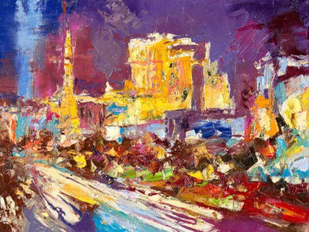 My Love Letter to Las Vegas 003 by Sergei Moskalev - Oil and Gold Leaf on Canvas
