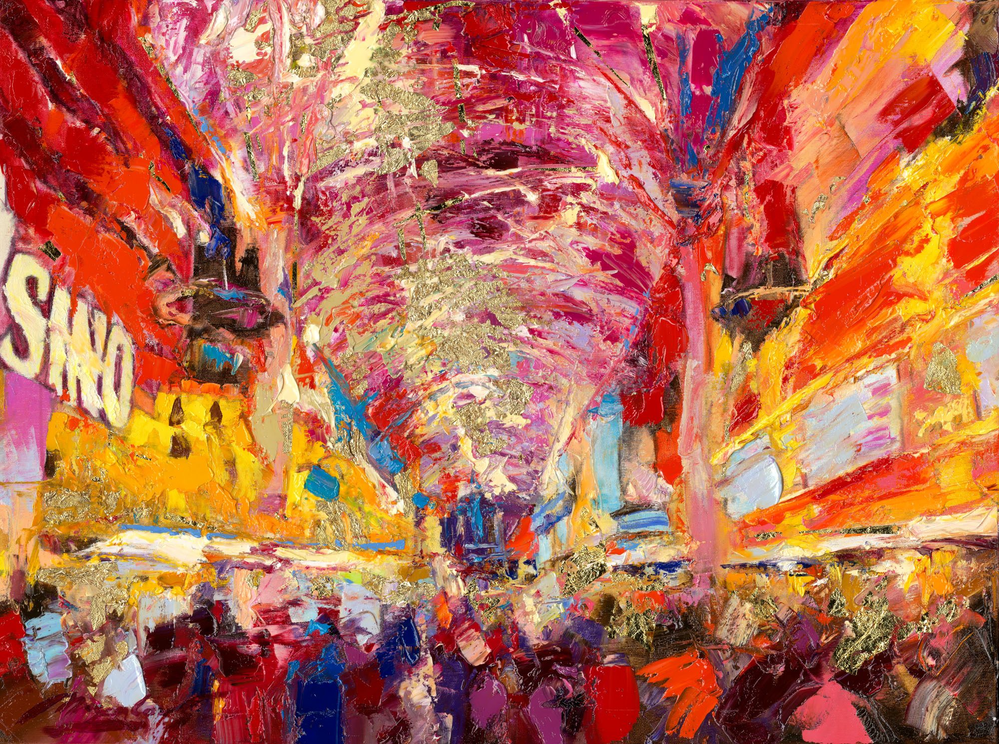 My Love Letter to Las Vegas 004 by Sergei Moskalev - Oil and Gold Leaf on Canvas