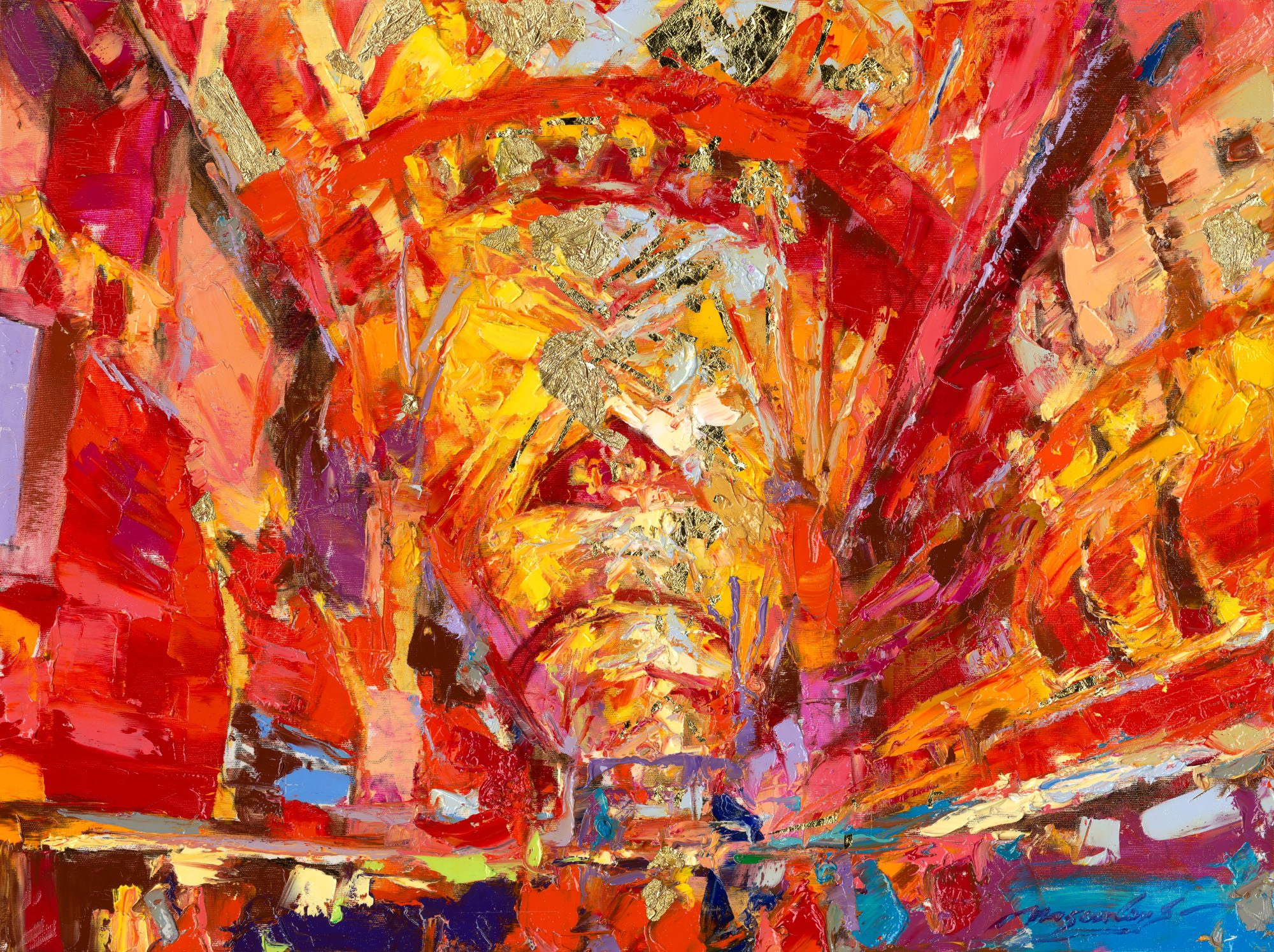 My Love Letter to Las Vegas 006 by Sergei Moskalev - Oil and Gold Leaf on Canvas