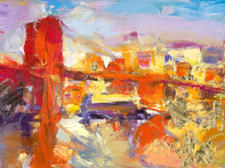 My Love Letter to New York 001 by Sergei Moskalev - Oil and Gold Leaf on Canvas